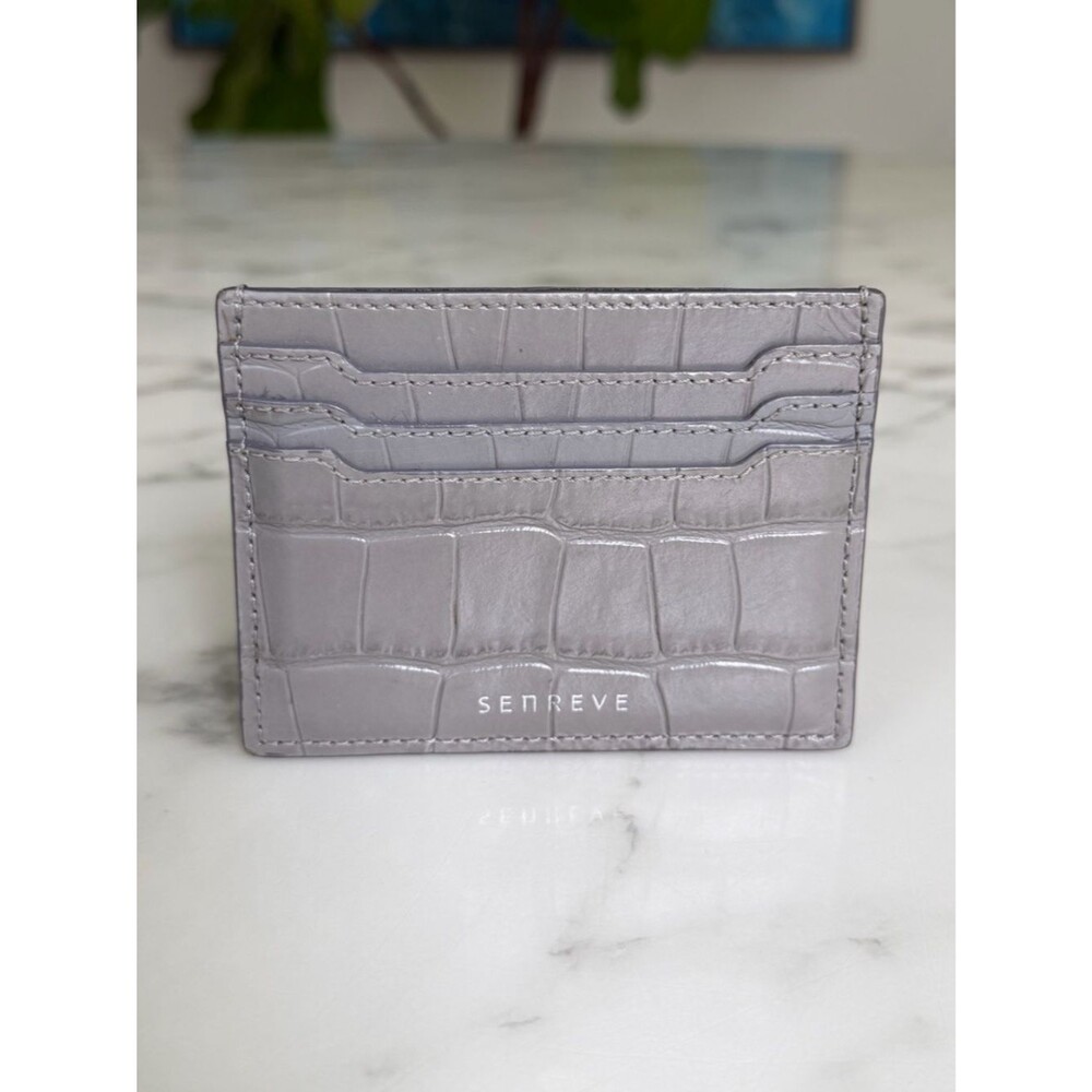 Senreve Carte Folio Dragon Croc Embossed Leather Card Holder Storm Gray